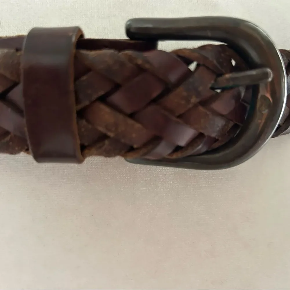 Men's Brown Multigrain Argentina Cowhide Braided Leather Belt Two Toned Size 44